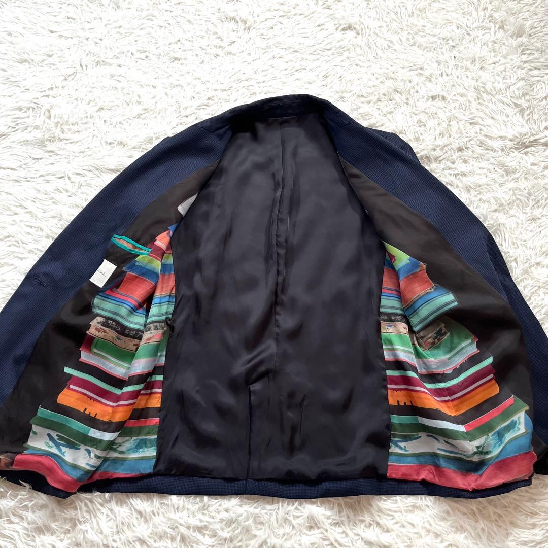 ポールスミス　セットアップ　スーツ　ネイビー　チェック　裏地　総柄　大きいサイズ