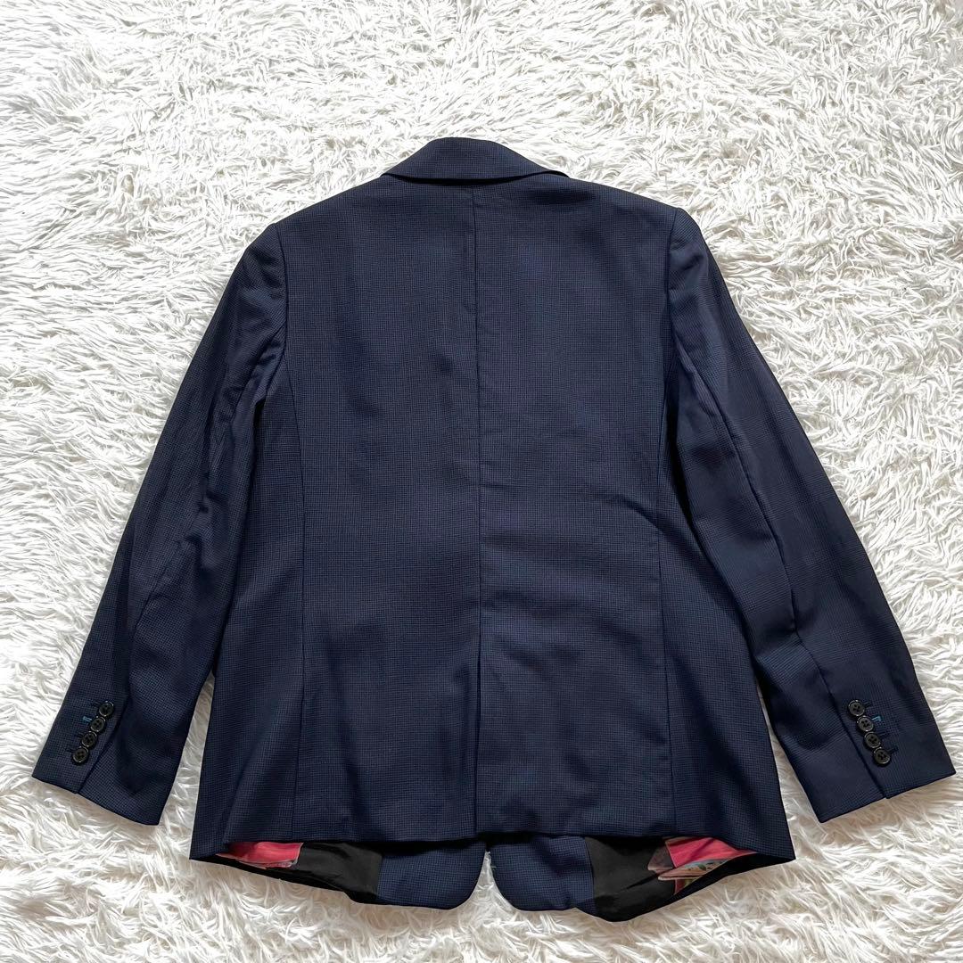 ポールスミス　セットアップ　スーツ　ネイビー　チェック　裏地　総柄　大きいサイズ