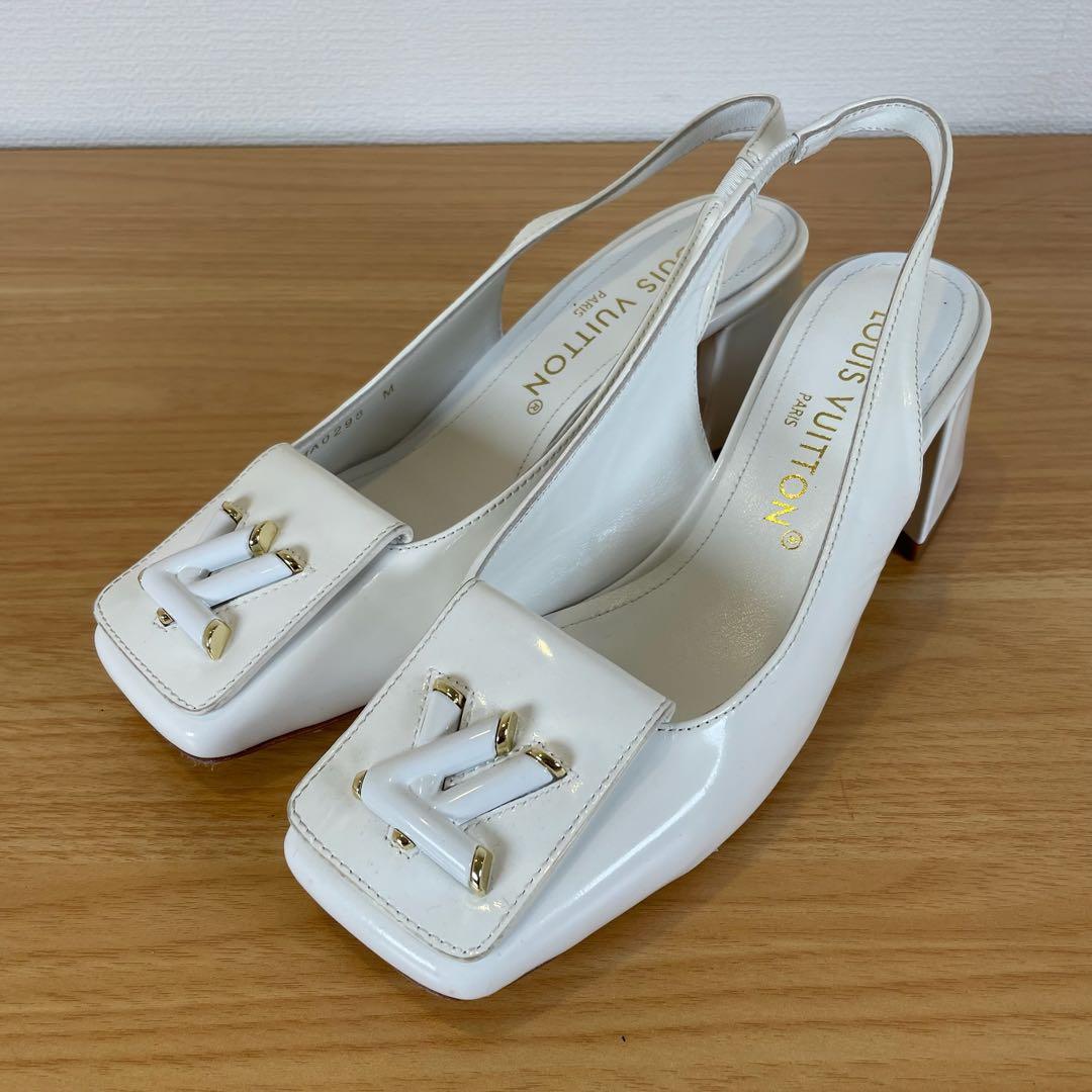 ルイヴィトン　エナメル　スクエアトゥパンプス　シェイクライン　ホワイト　36