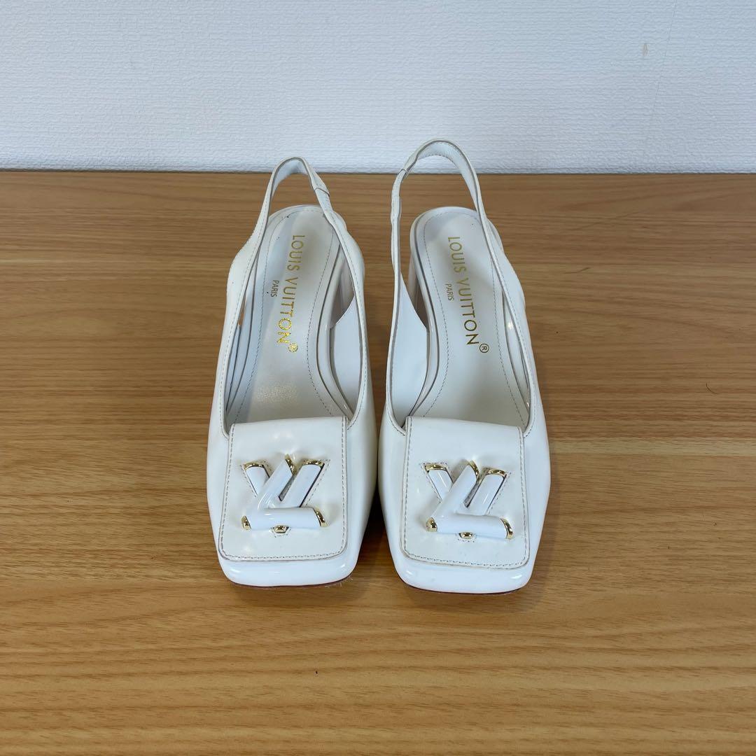 ルイヴィトン　エナメル　スクエアトゥパンプス　シェイクライン　ホワイト　36