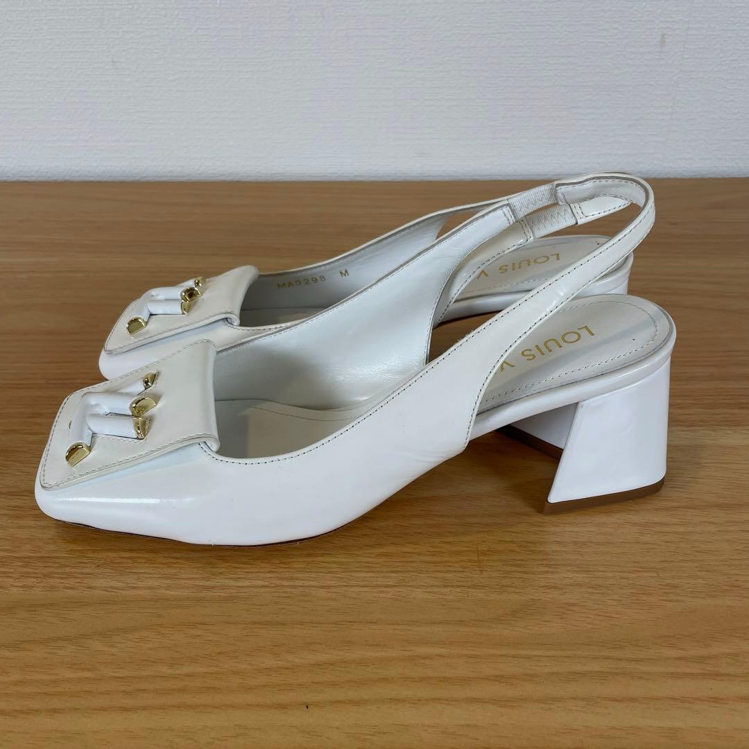 ルイヴィトン　エナメル　スクエアトゥパンプス　シェイクライン　ホワイト　36