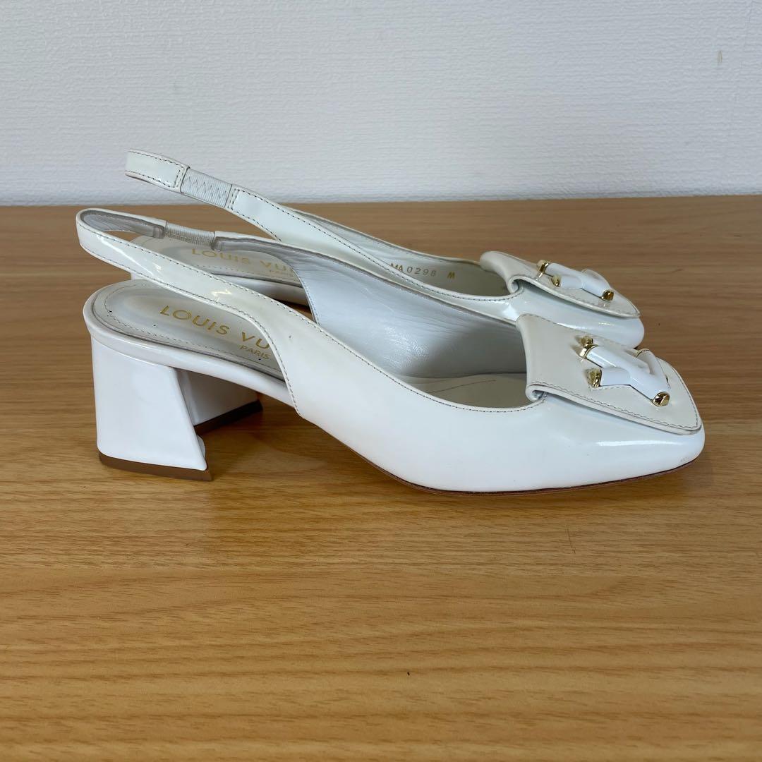 ルイヴィトン　エナメル　スクエアトゥパンプス　シェイクライン　ホワイト　36