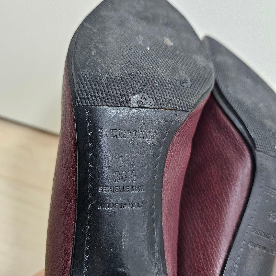 バーガンディ レザーハイヒール HERMES 23.5cm エルメス