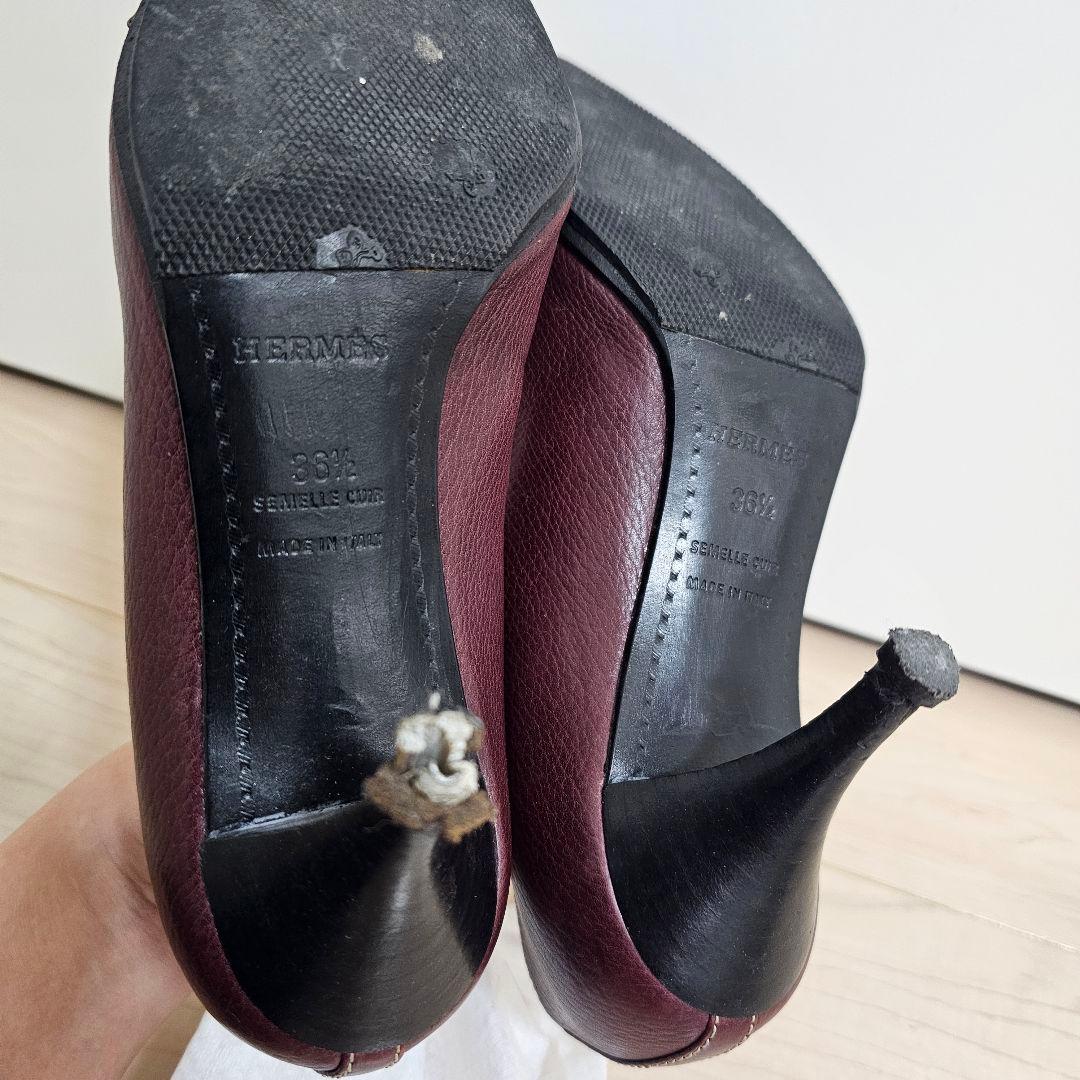 バーガンディ レザーハイヒール HERMES 23.5cm エルメス