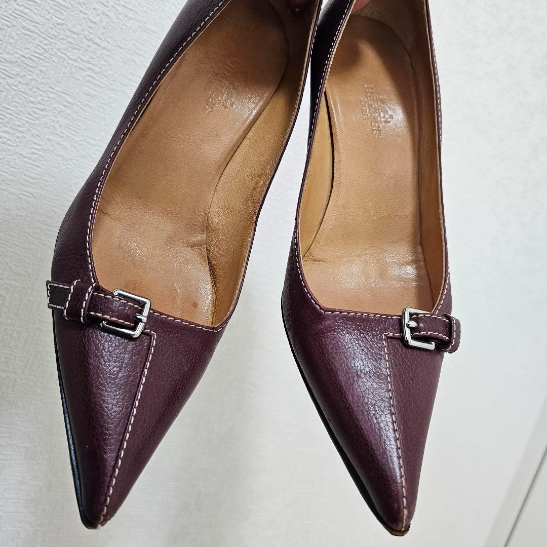 バーガンディ レザーハイヒール HERMES 23.5cm エルメス