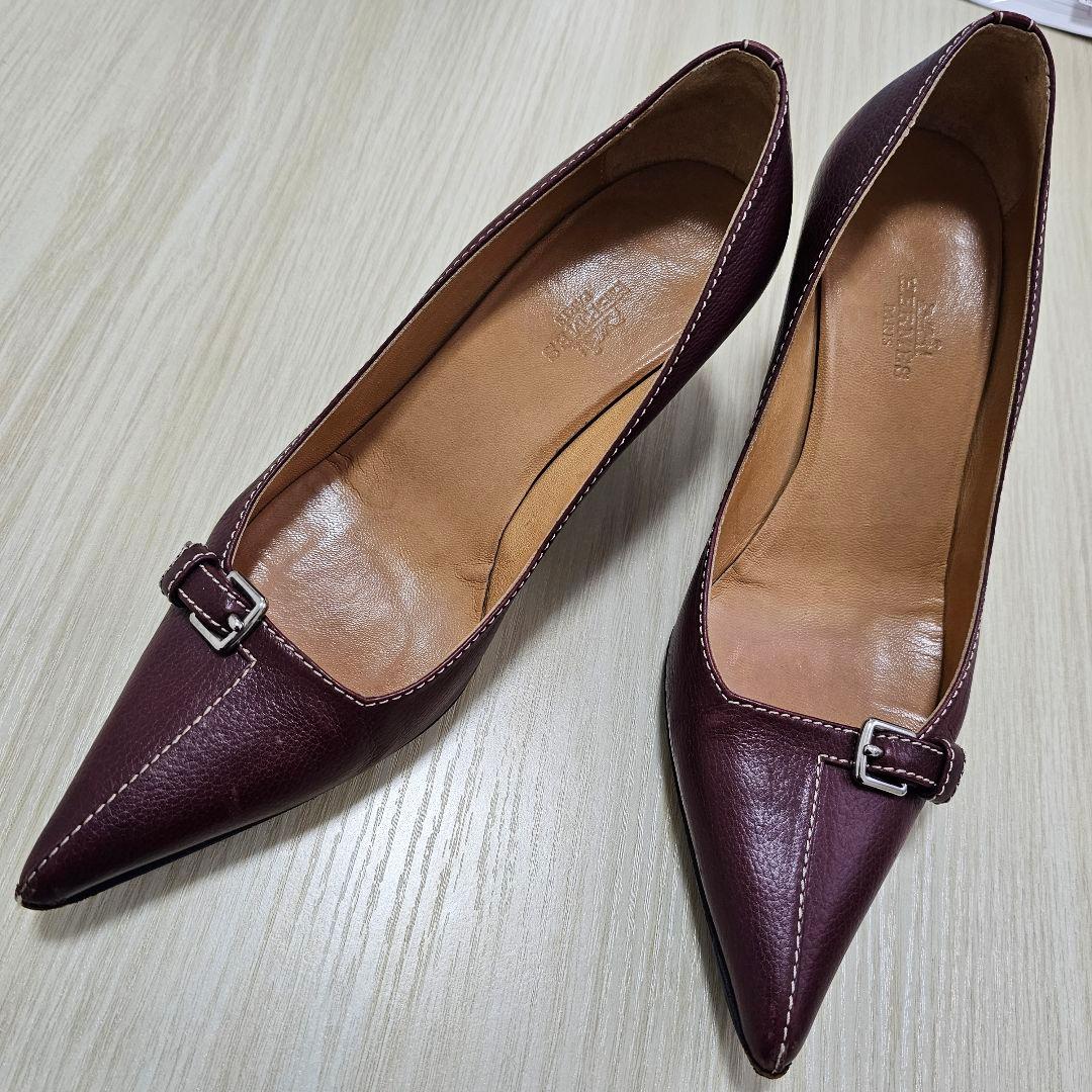 バーガンディ レザーハイヒール HERMES 23.5cm エルメス