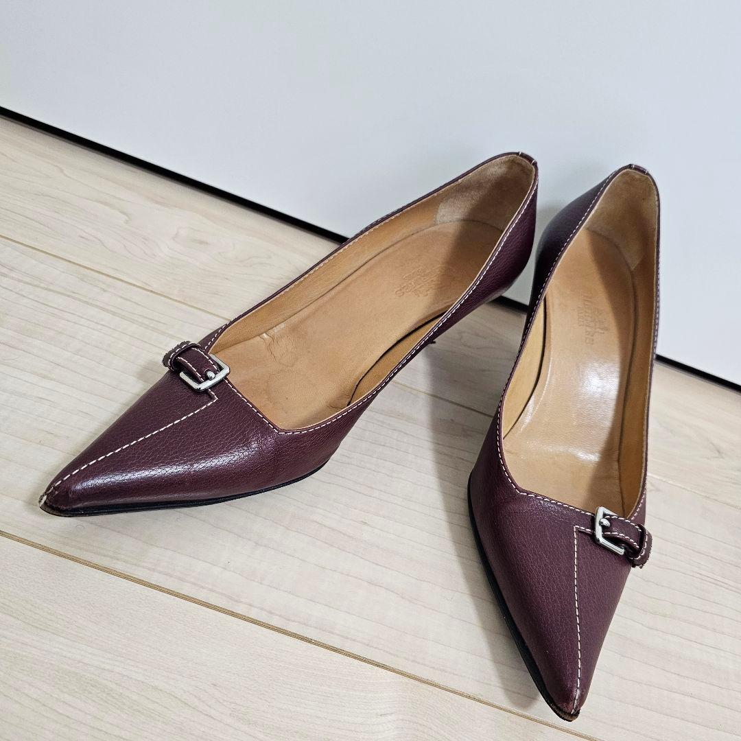 バーガンディ レザーハイヒール HERMES 23.5cm エルメス
