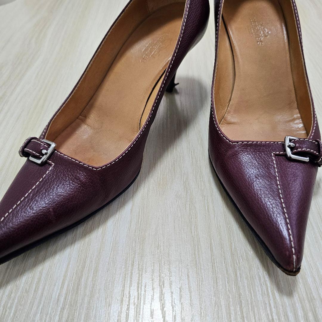 バーガンディ レザーハイヒール HERMES 23.5cm エルメス