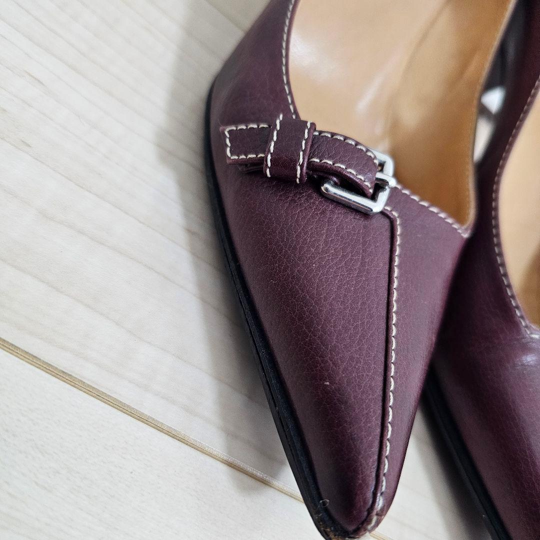 バーガンディ レザーハイヒール HERMES 23.5cm エルメス