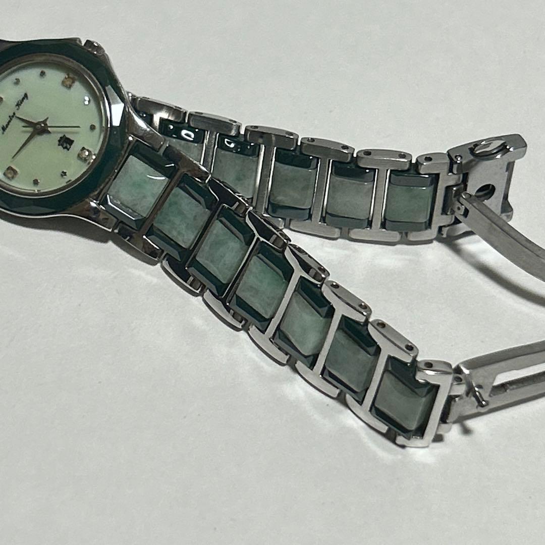 稼働 モンテキング Montre King 18KWG 翡翠 4Pダイヤ 腕時計
