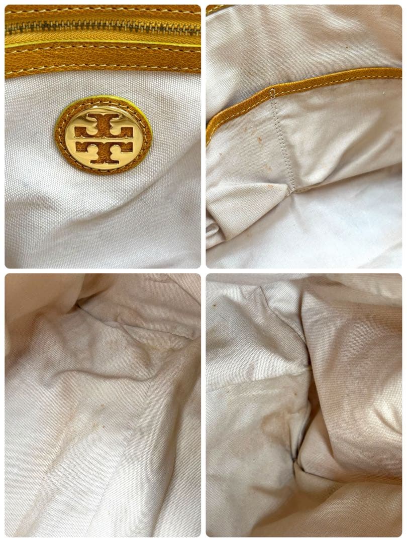 【美品】トリーバーチ　ボストン型トートバッグ　キルティング　ロゴ金具　黄色大容量