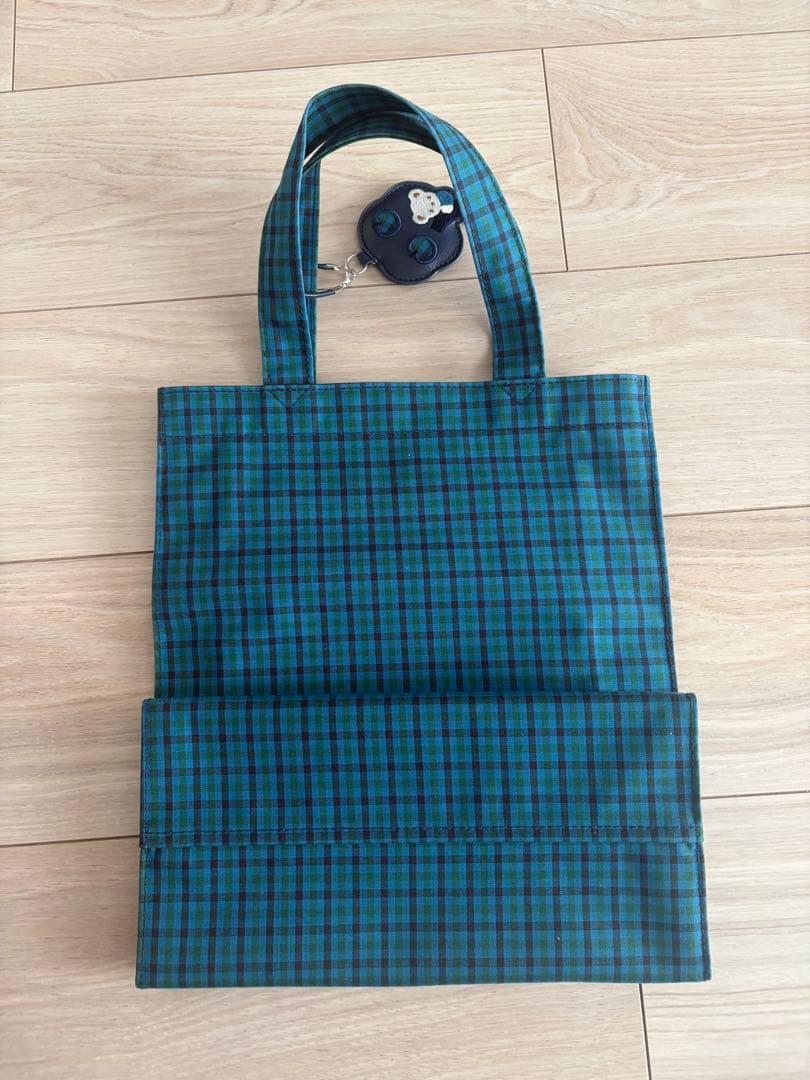 ファミリア 青チェック トートバッグ
