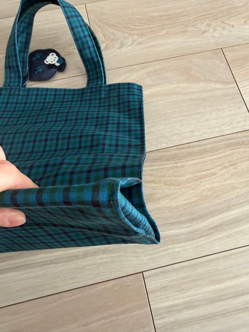 ファミリア 青チェック トートバッグ