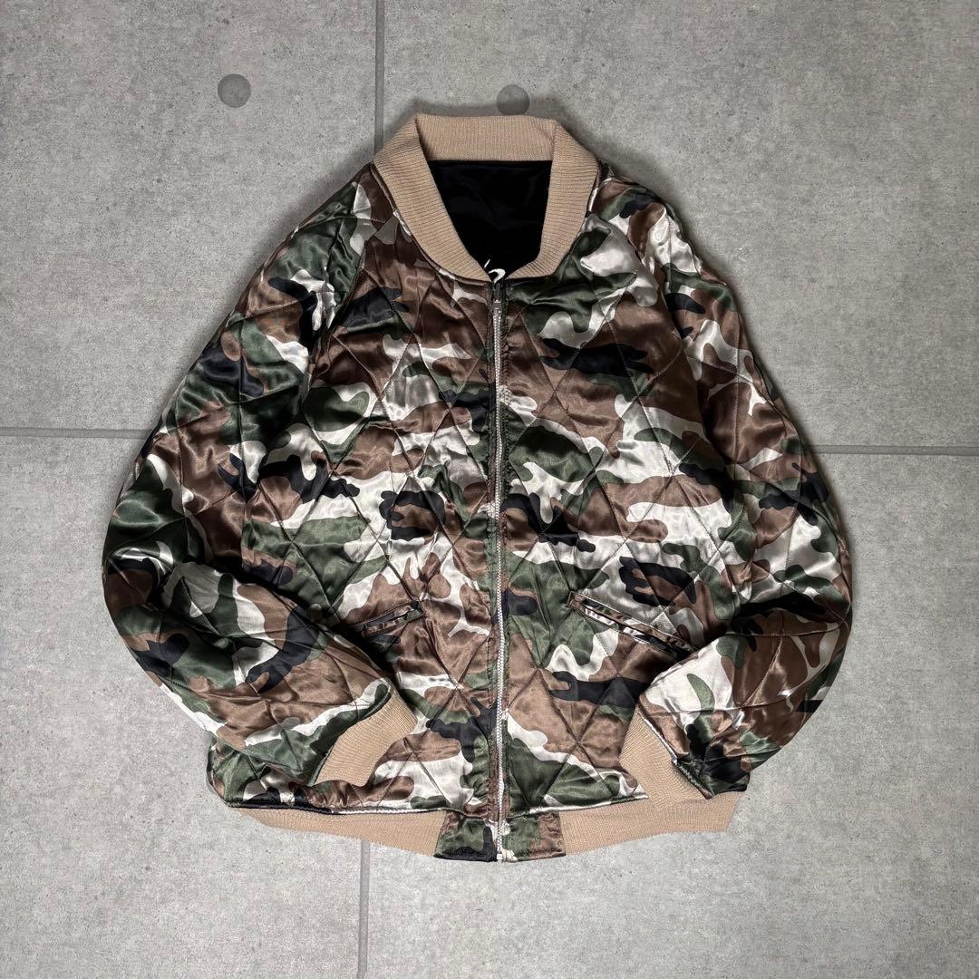 スカジャン　スーベニア　リバーシブル　90s　ベロア　白虎　鷲　迷彩　全面刺繍