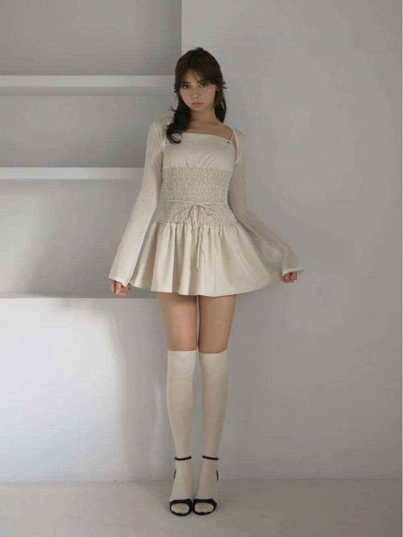 ワンピース ANDMARY Betty shirring mini dress beige