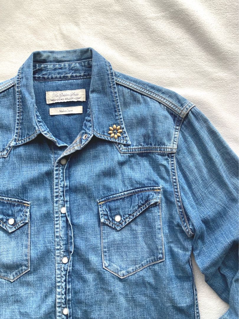 レミレリーフ　スタッズ　ヴィンテージ加工　デニム・ウエスタンシャツ　XL 美品
