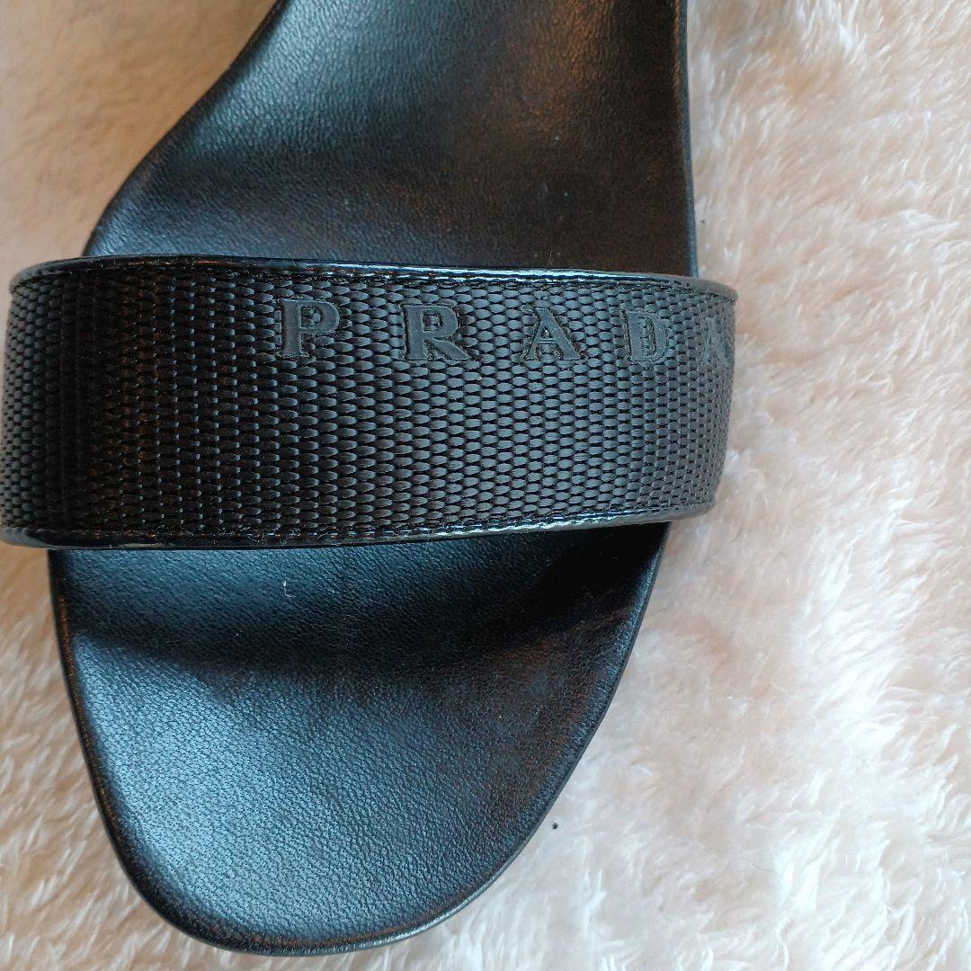 ♡PRADA ♡ロゴ入りブラックレザーサンダル37