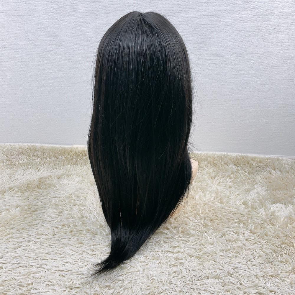 人毛100% フルウィッグ 医療用 ロングストレート 黒髪 ブラック 60cm