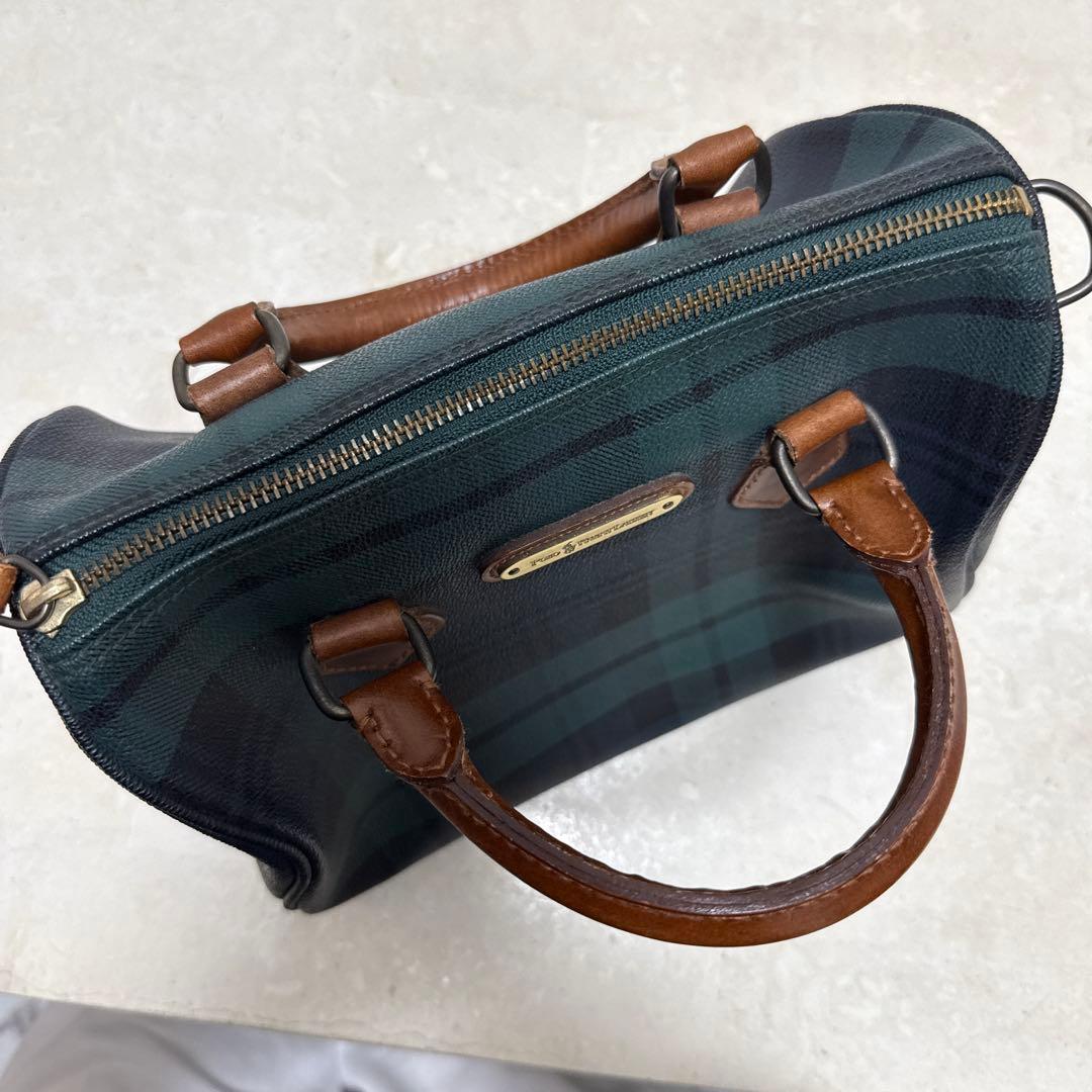 ポロ・ラルフローレン ボストンバッグ グリーンチェック柄