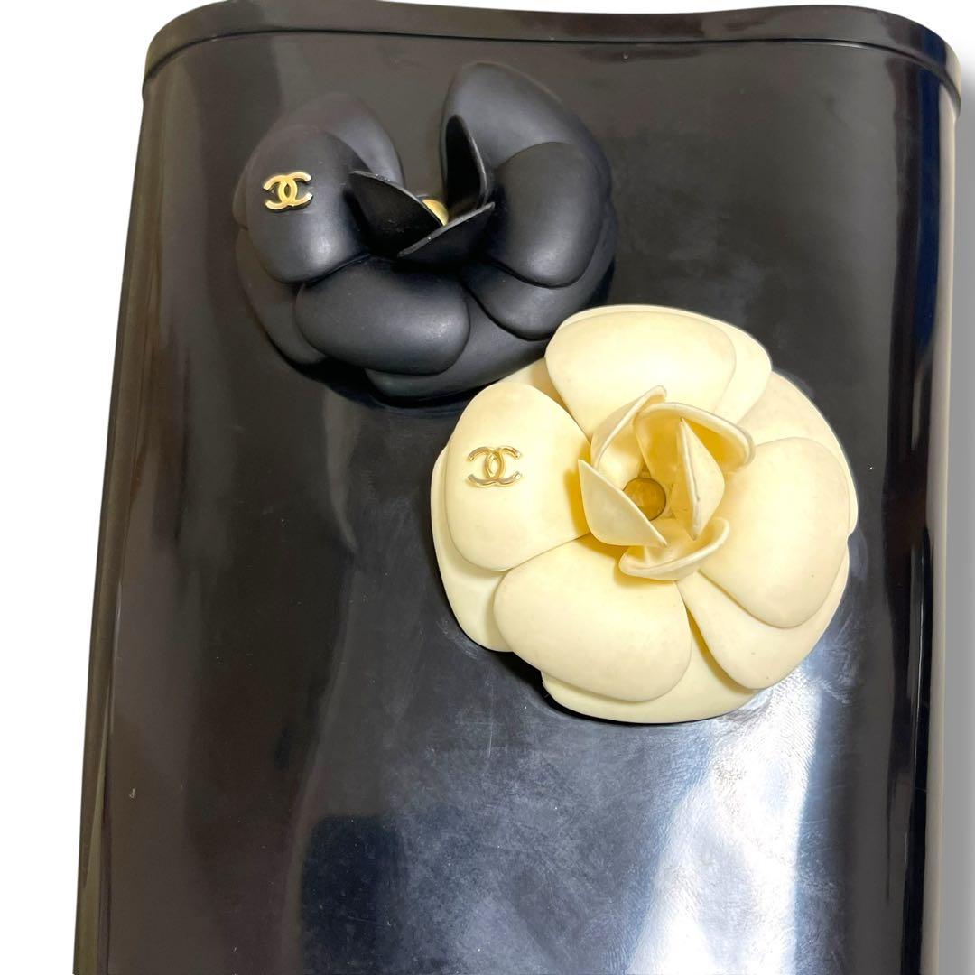 CHANEL シャネル レインブーツ カメリア ブラック 39 ココマーク 上品