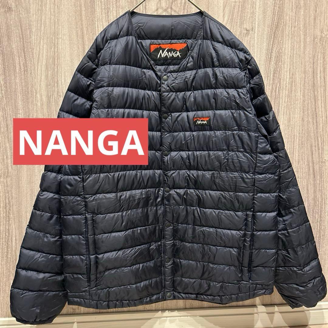 【美品】NANGA インナーダウンジャケット ボックスロゴ ネイビー 古着