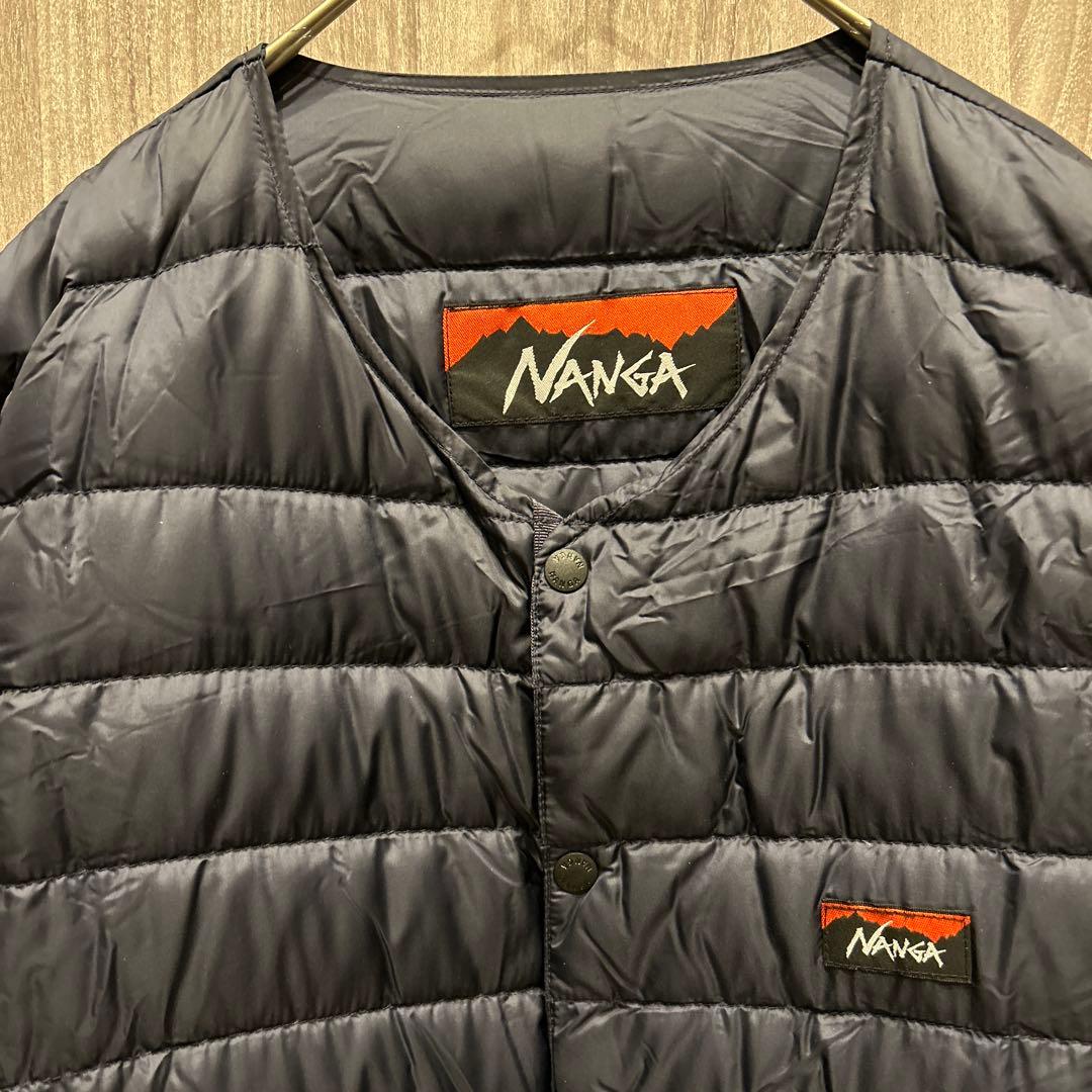 【美品】NANGA インナーダウンジャケット ボックスロゴ ネイビー 古着