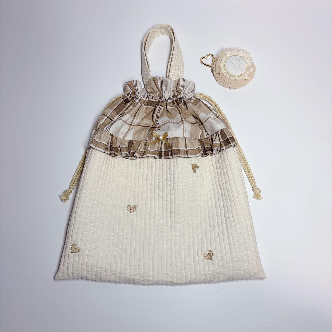 みむむ様　ハート　ヌビ　　刺繍生地　レッスンバッグ　上履き袋　コップ袋　お弁当袋