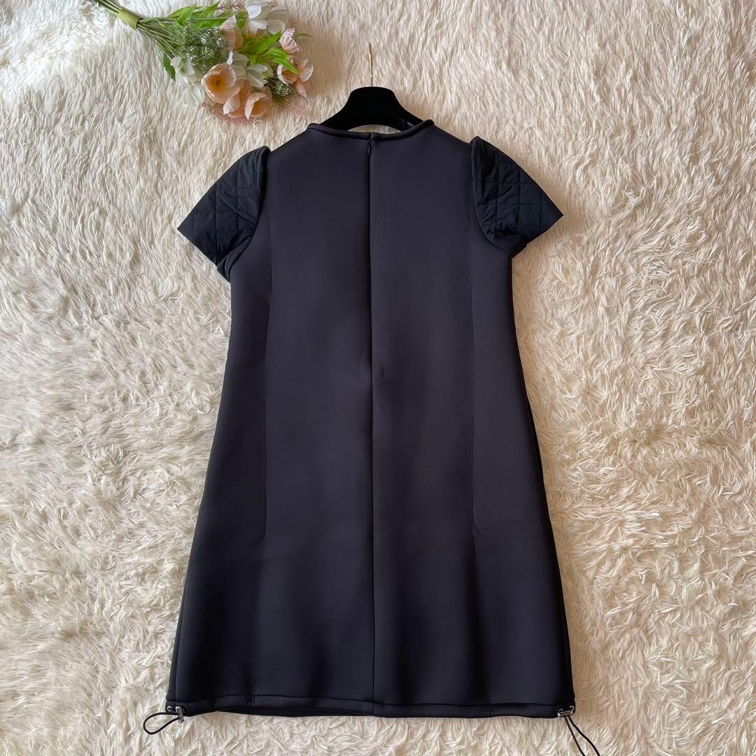 極美品 M'S GRACY ダンボールニット 切替 ワンピース ブラック 36