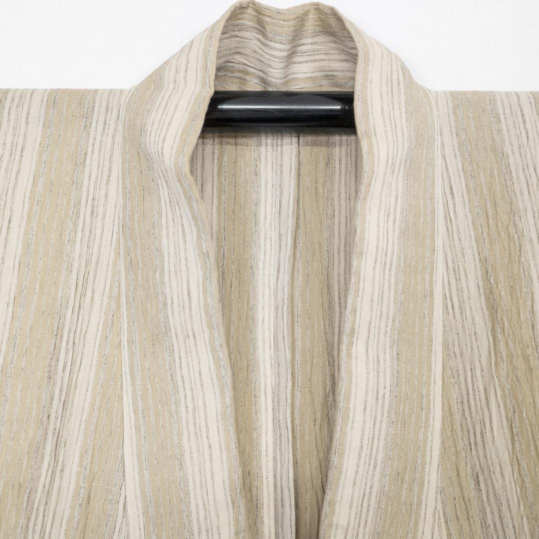 まる ※R7SK684 浴衣 夏物 薄物 ベージュ カーキ 縦縞 綿麻