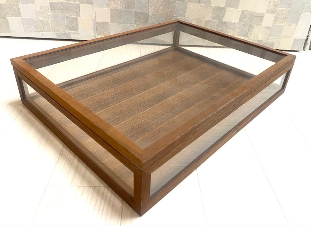 木とガラスのショーケース　幅40×奥行30×高さ8cm インテリア　ガラス