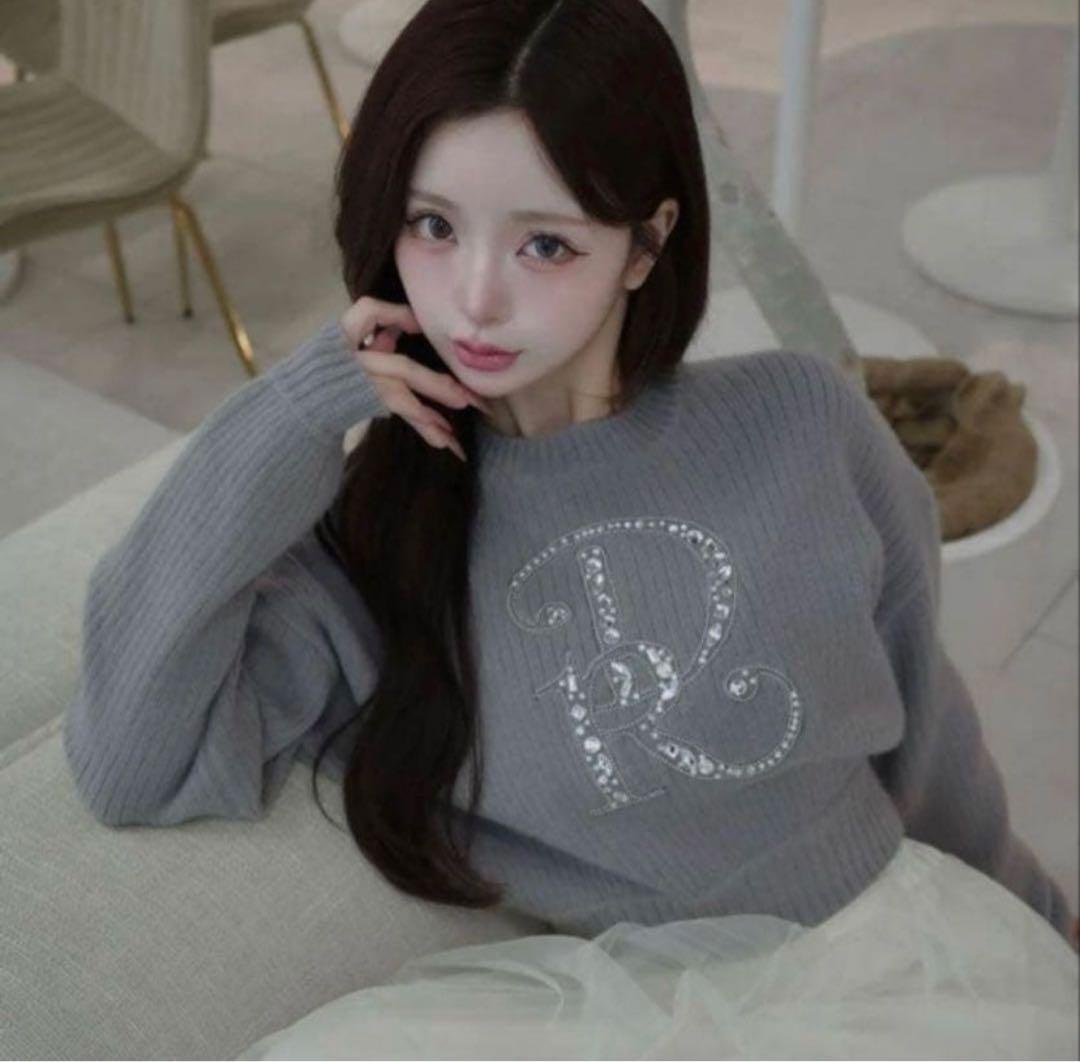 ダーリッチ　Darich DR ビジューボリュームリブニットトップ スグレー