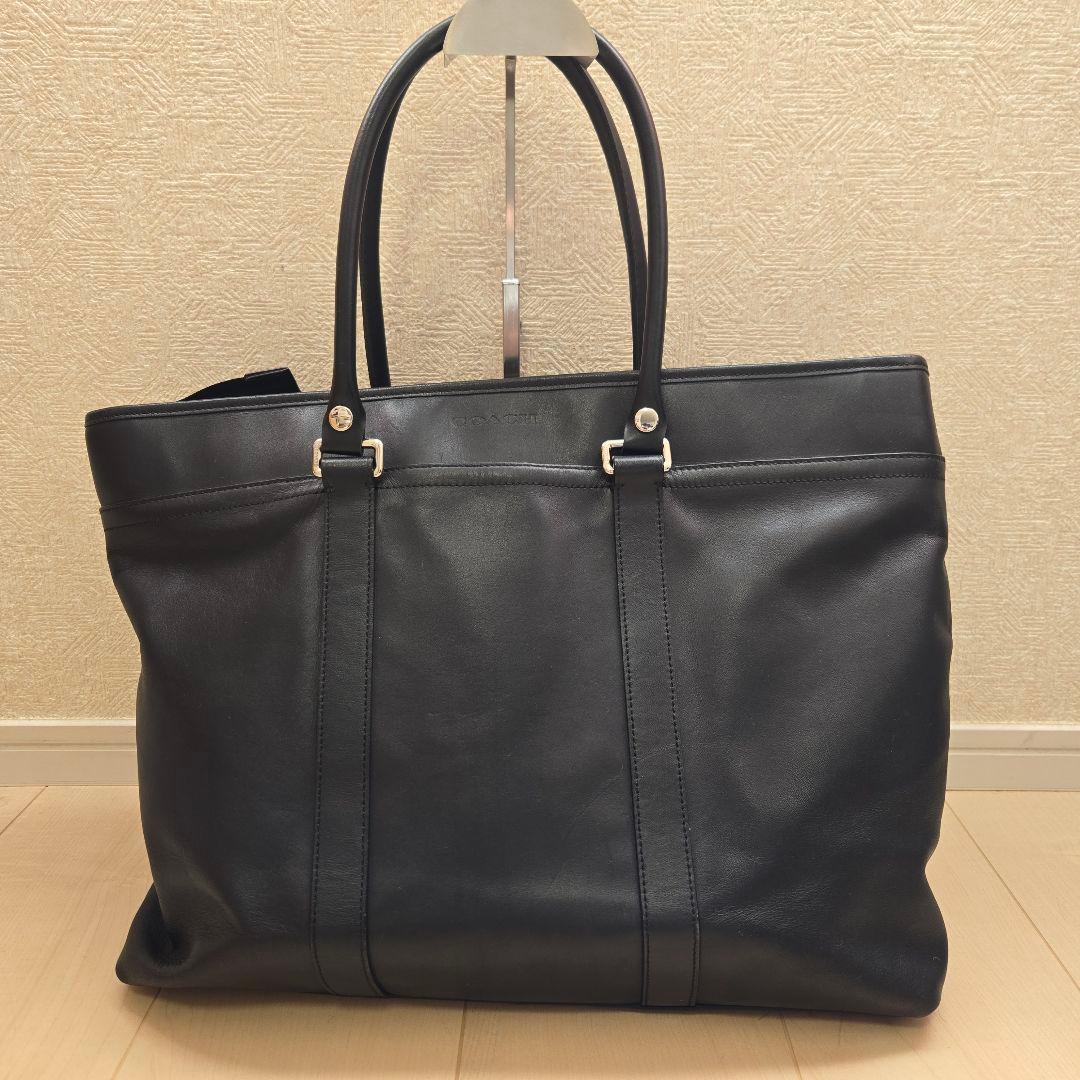 【大容量】コーチ ビジネスバッグ トートバッグ メンズ ブラック オールレザー