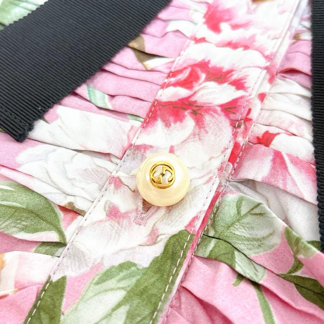 美品✨GUCCI 花柄×スネーク　フリル　リボンシャツワンピース　ミニ　ブラウス