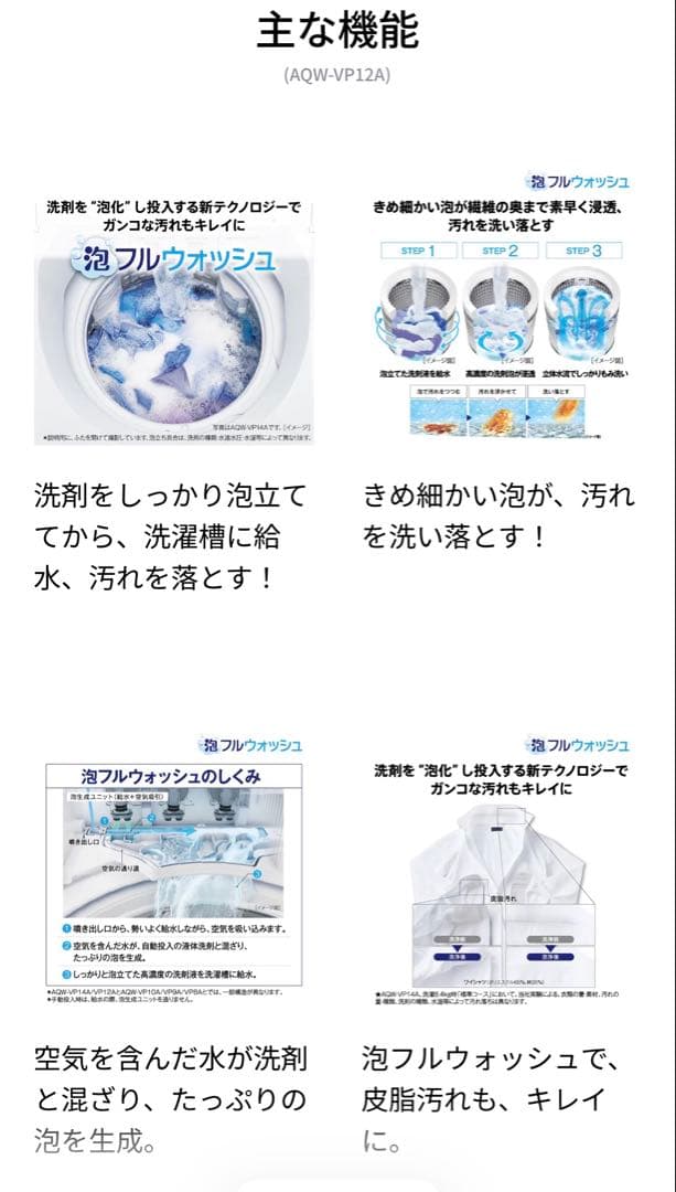 AQUA 縦型洗濯機 AQW-VP12A-W 2025年製 メーカー再生品