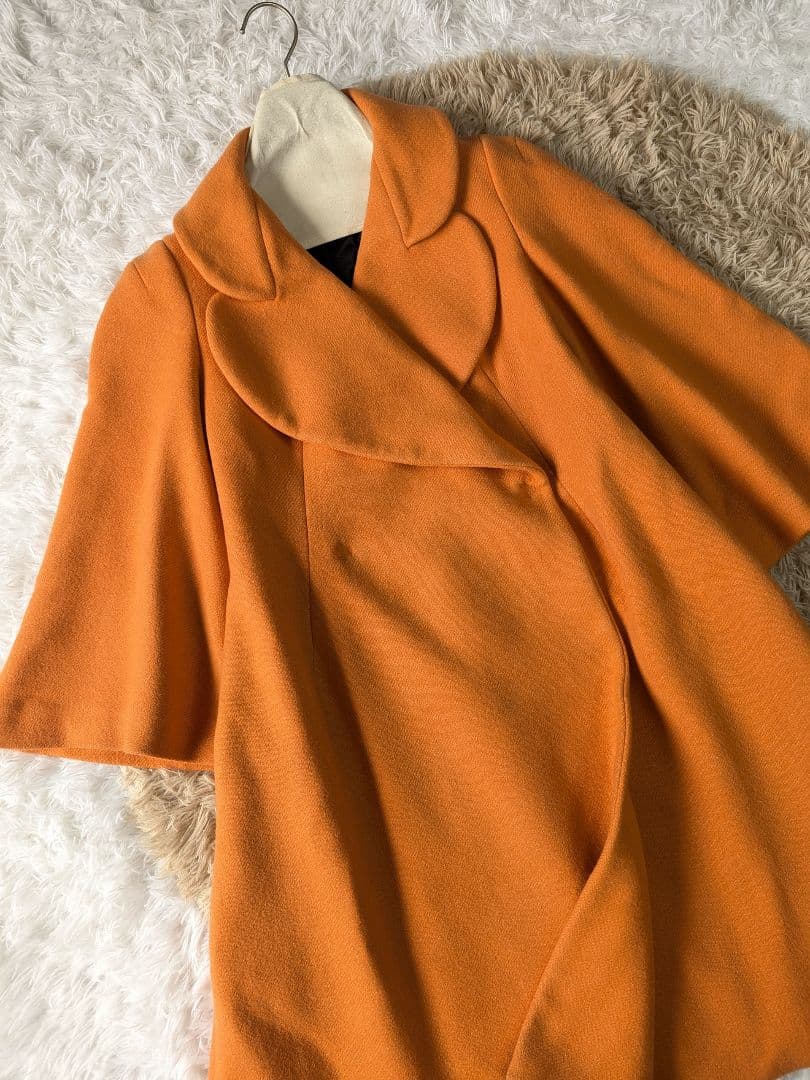 ソニアリキエル シルク コート 丸襟 フレア袖 Aライン オレンジ 40