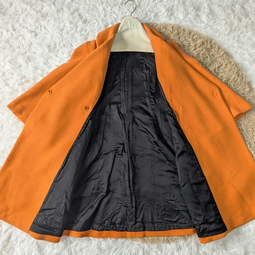ソニアリキエル シルク コート 丸襟 フレア袖 Aライン オレンジ 40