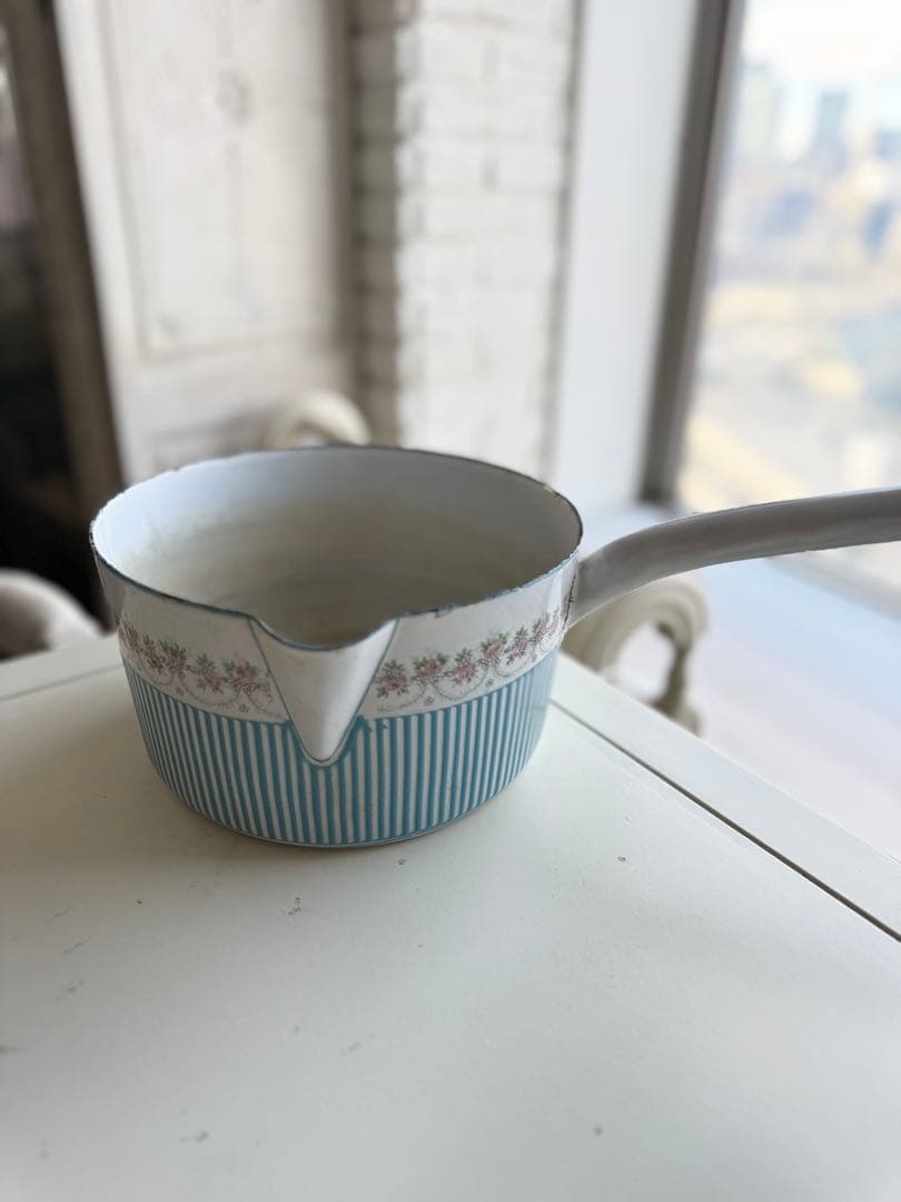 フランスアンティークBB社ローズガーランドホーロー片手鍋