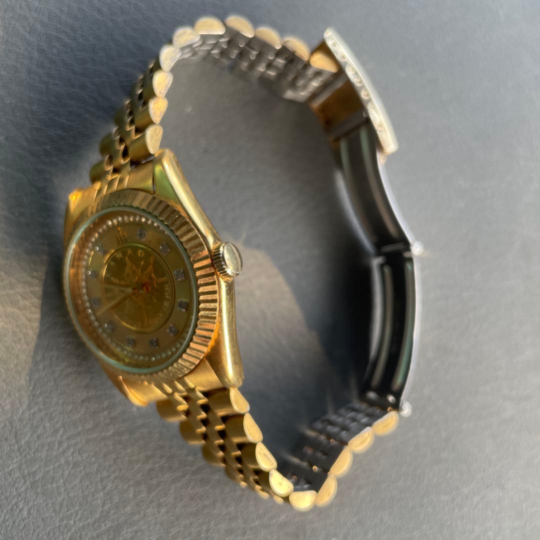 エルジン メープルリーフ 金貨腕時計 メンズクオーツ