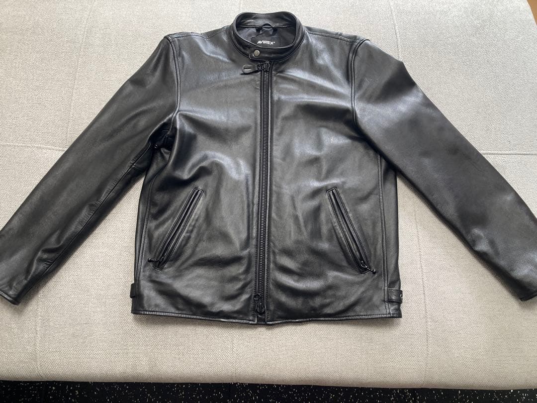 AVIREX シープレザーシングルライダースジャケット XL ブラック