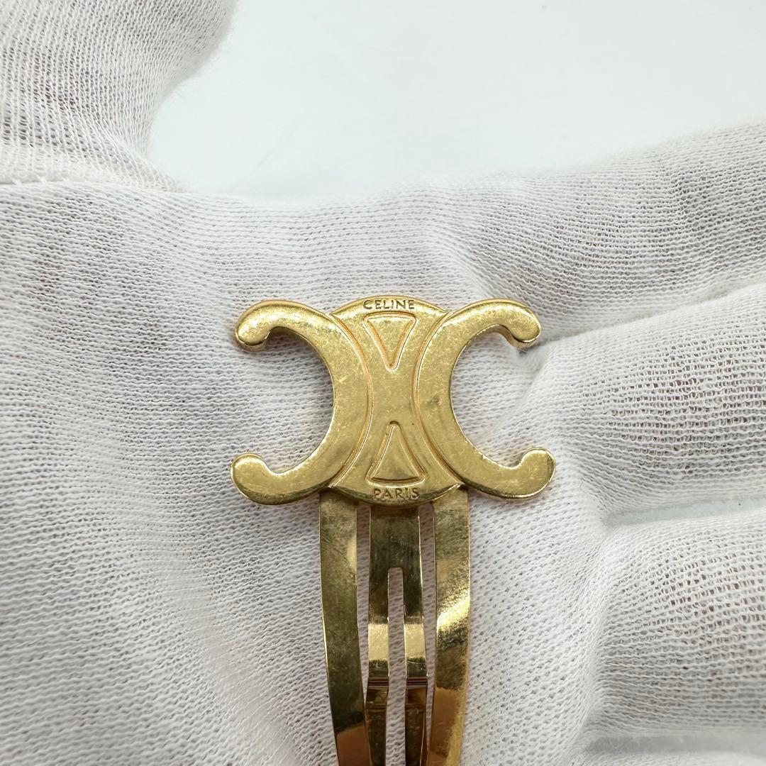 【美品】 CELINE セリーヌ ヘアクリップ トリオンフ ピン ゴールド