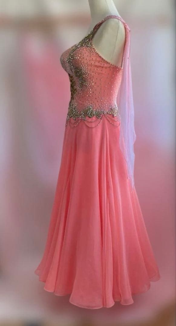 社交ダンス　パーティー　スタンダードドレス　ライトサーモンピンク　S 〜SM