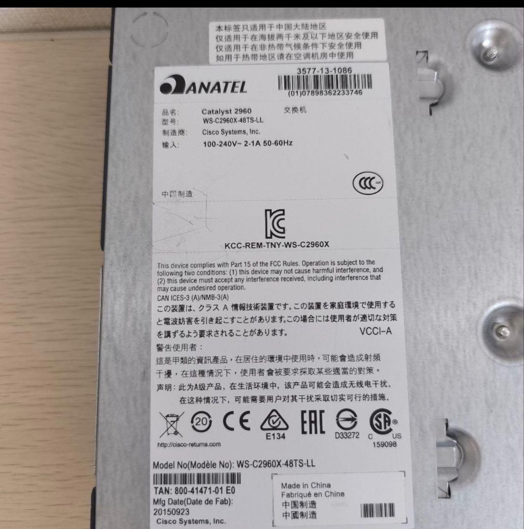 Cisco Catalyst 2960X-48TS-LL 2台セット 初期化済