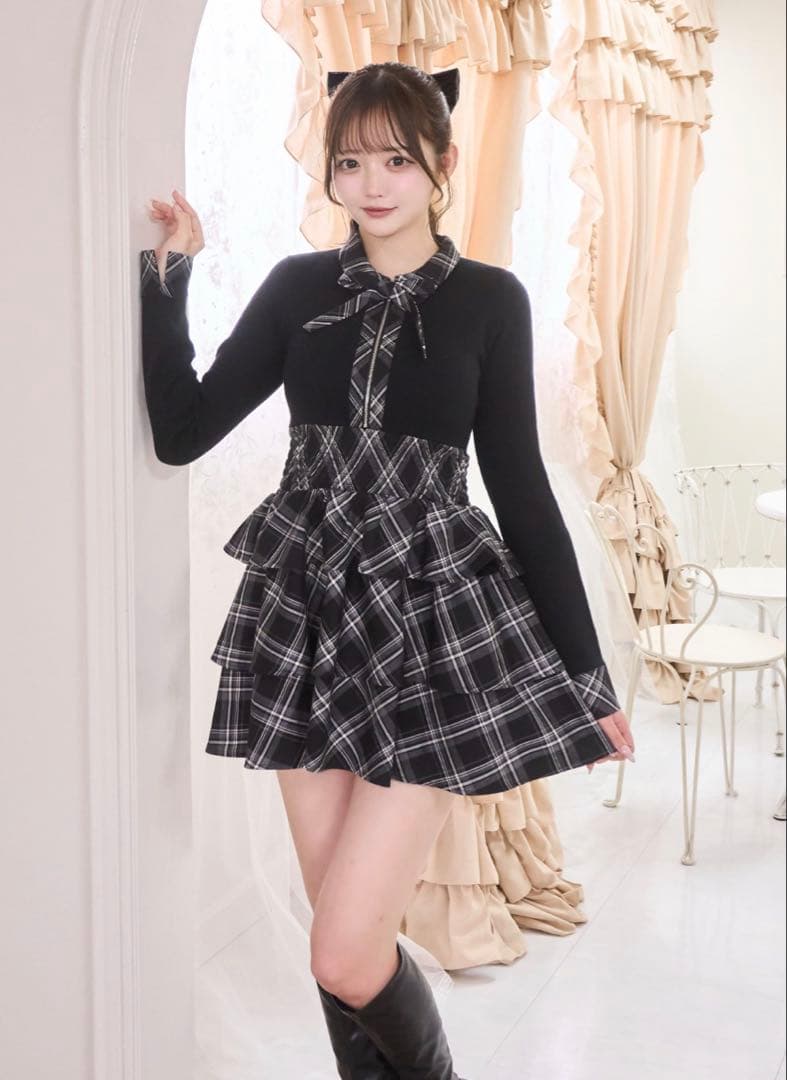 メルティ meltie papillonner check tiered op