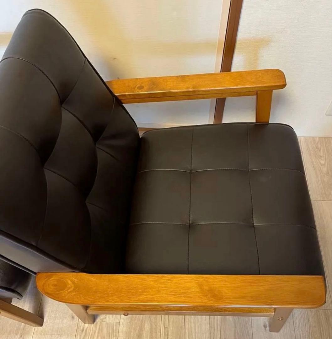 1人掛けソファ ブラウン 木肘 レトロモダン　B