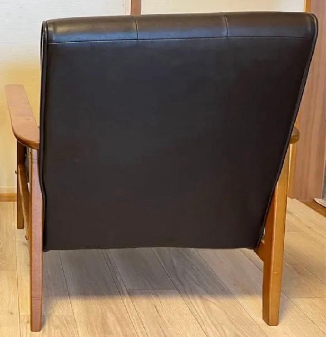 1人掛けソファ ブラウン 木肘 レトロモダン　B