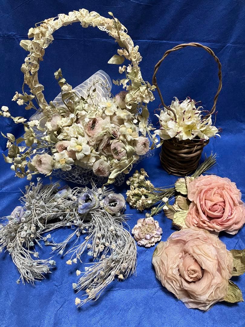布花　染め花アートフラワー　ハンドメイド　アンティーク風　７点セットまとめ売り