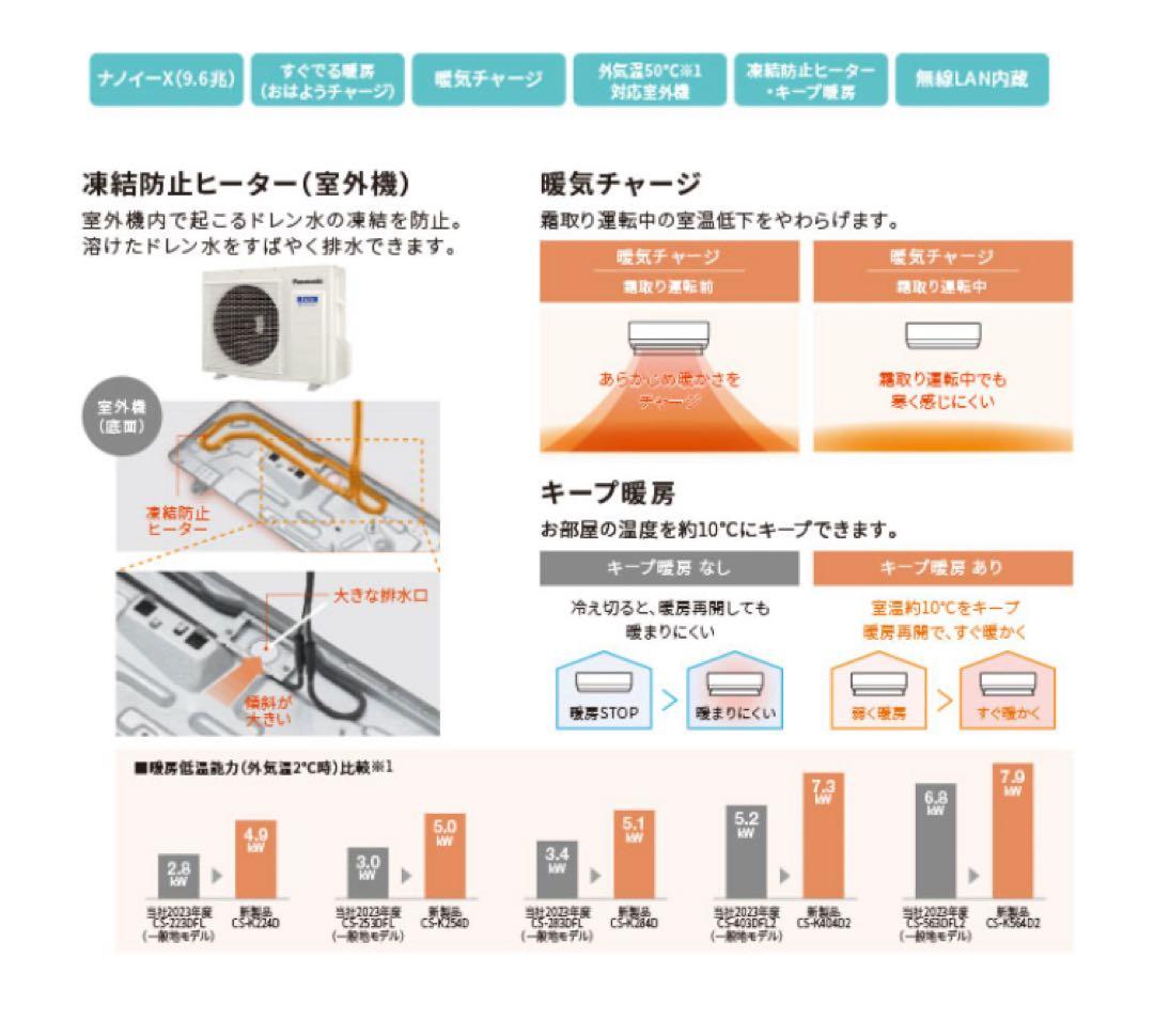 パナソニック Kシリーズ フル暖エアコン８畳 CS-K254D