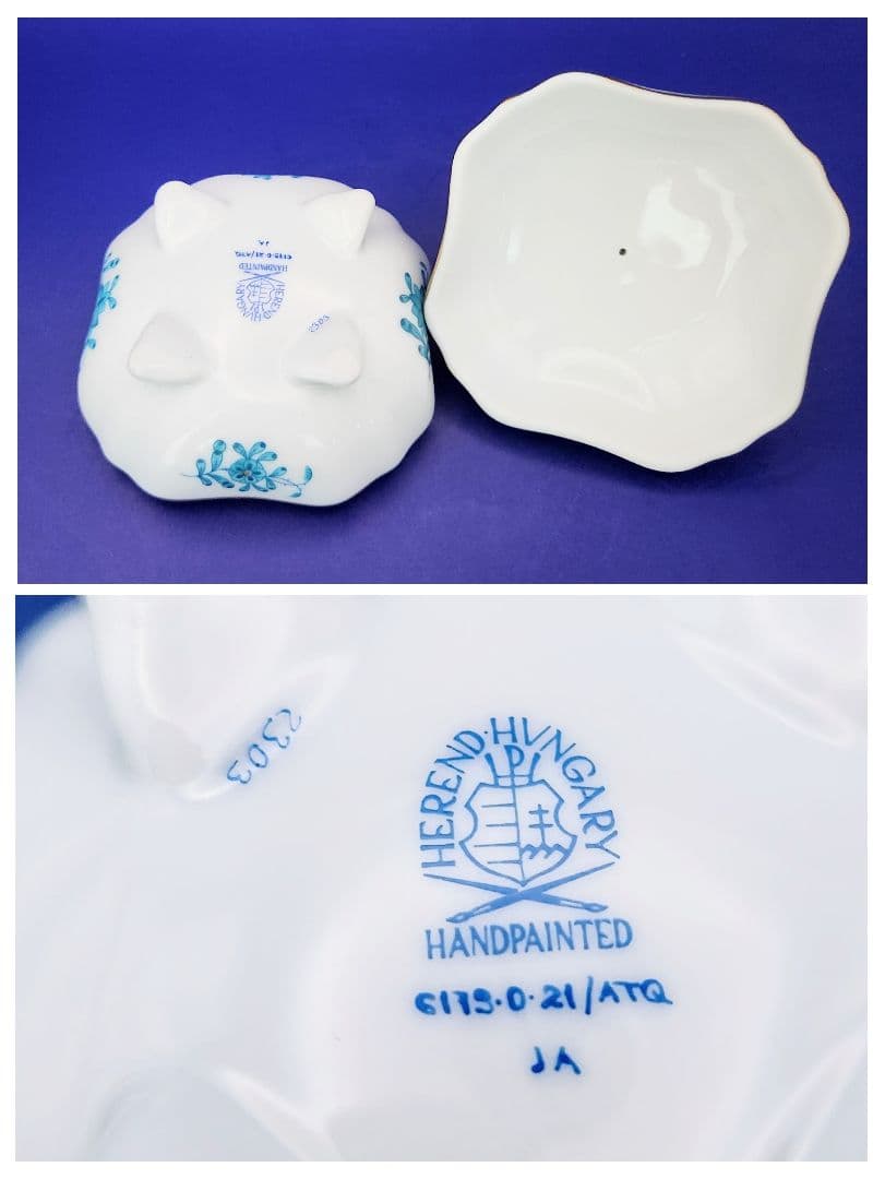 ヘレンド【未使用箱入】ボンボニエール小物入《インドの華ターコイズ》〘マンダリン〙