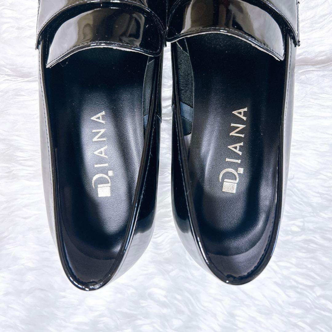 美品 現行 ダイアナ ヒールアップローファー エナメル ブラック 24cm