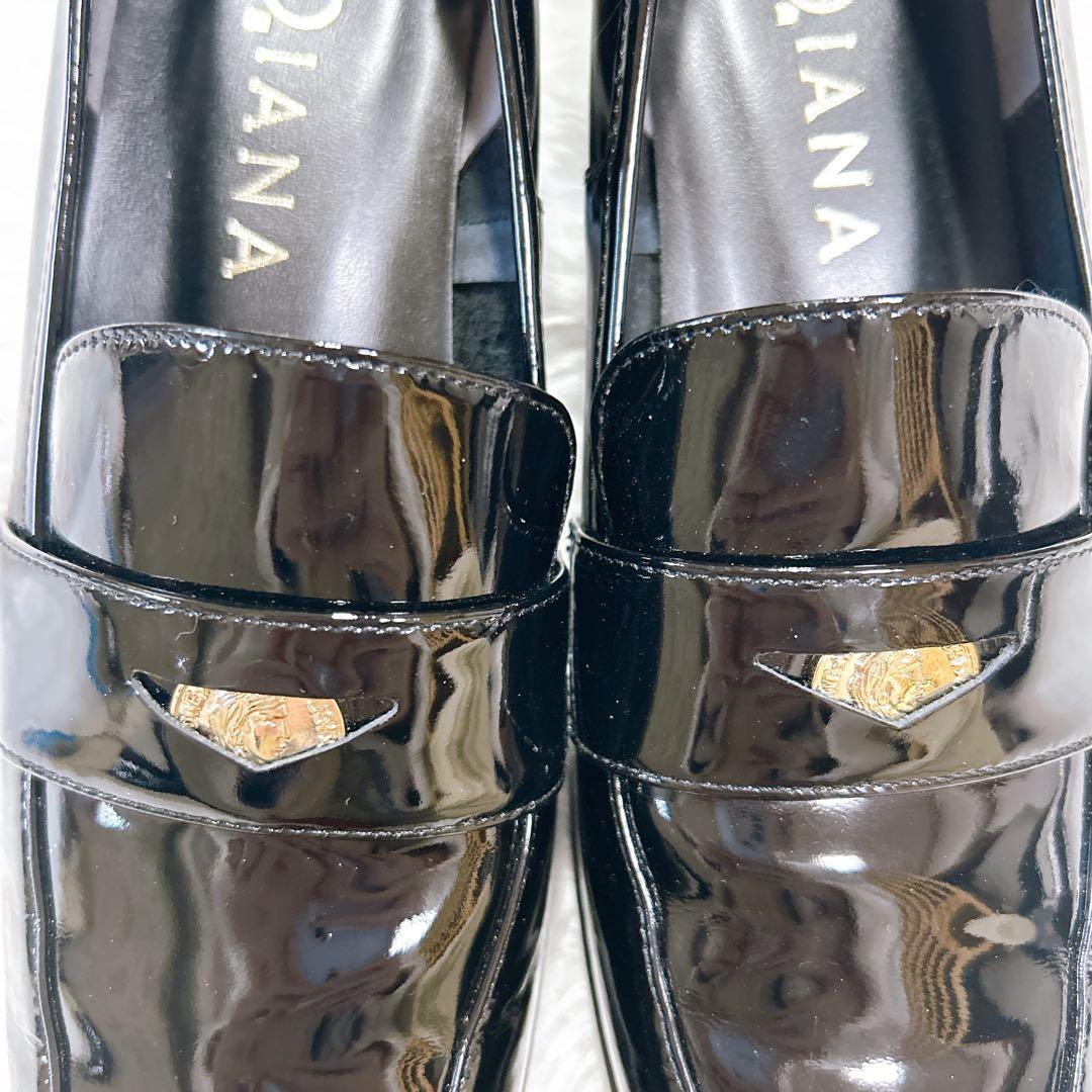 美品 現行 ダイアナ ヒールアップローファー エナメル ブラック 24cm